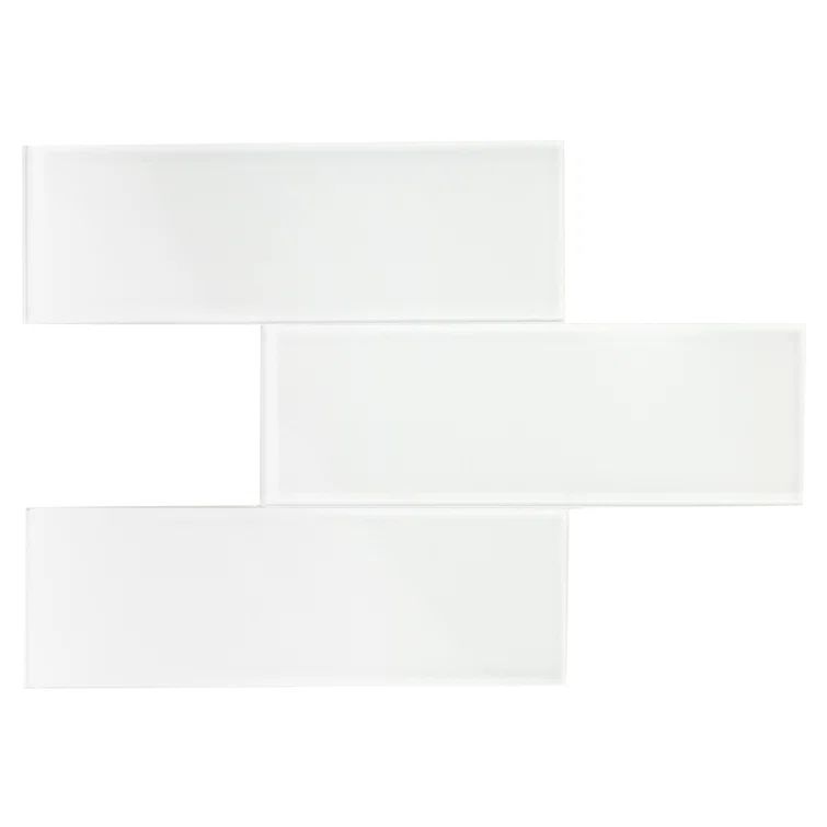 Bright White Glossy Glass 3" x 9" Subway Wall Tile