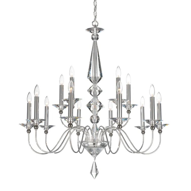 Elegant Optic Clear Crystal 15-Light Polished Silver Chandelier