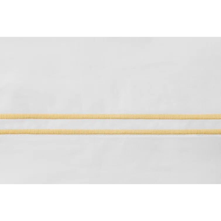 Twin White and Banana Egyptian Cotton Satin Embroidered Flat Sheet Set