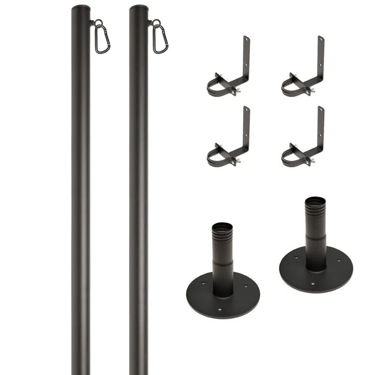 Black Steel 10-Foot String Light Poles with Deck Mount