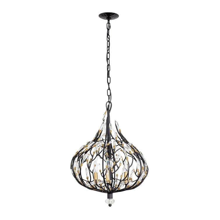 Bask 25" Matte Black and Gold Crystal Pendant Light