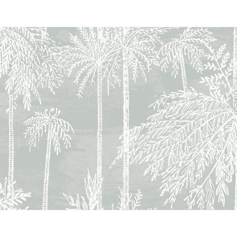 Misty Gray Embossed Vinyl Palm Grove Wallpaper Roll