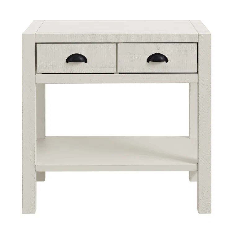 Arden Driftwood White Pine 2-Drawer Nightstand with Open Shelf