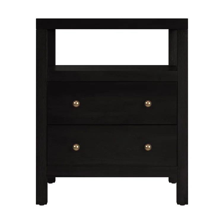 Antique Coffee 2-Drawer Wide Nightstand with Open Shelf