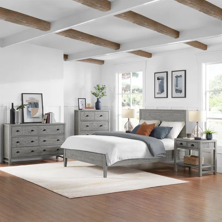 Arden 5-Piece Gray Pine Wood Bedroom Set with Queen Bed