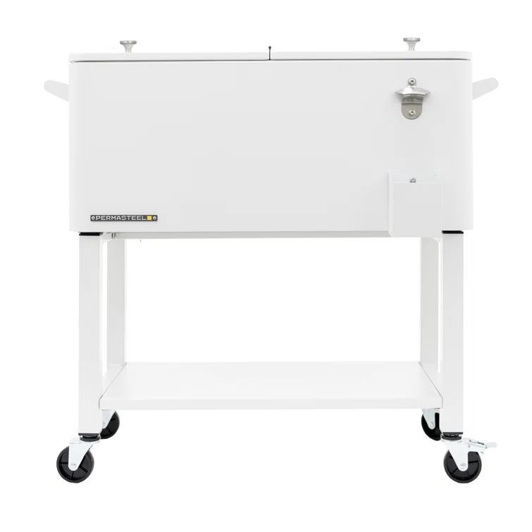 White Powder-Coated Steel 80-Quart Rolling Outdoor Patio Cooler with Wheels