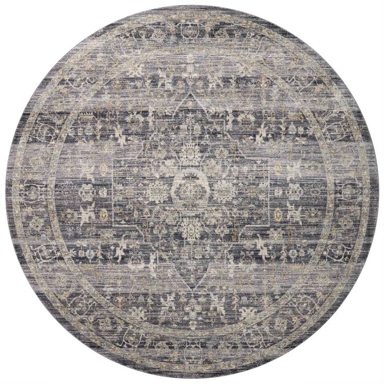 Handmade Round Gray Oriental Synthetic Stain-resistant Rug 5'-3"