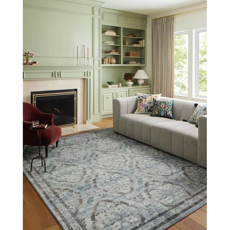 Courtyard Blue Floral Polyester Runner Rug 2'-6" x 9'-6"