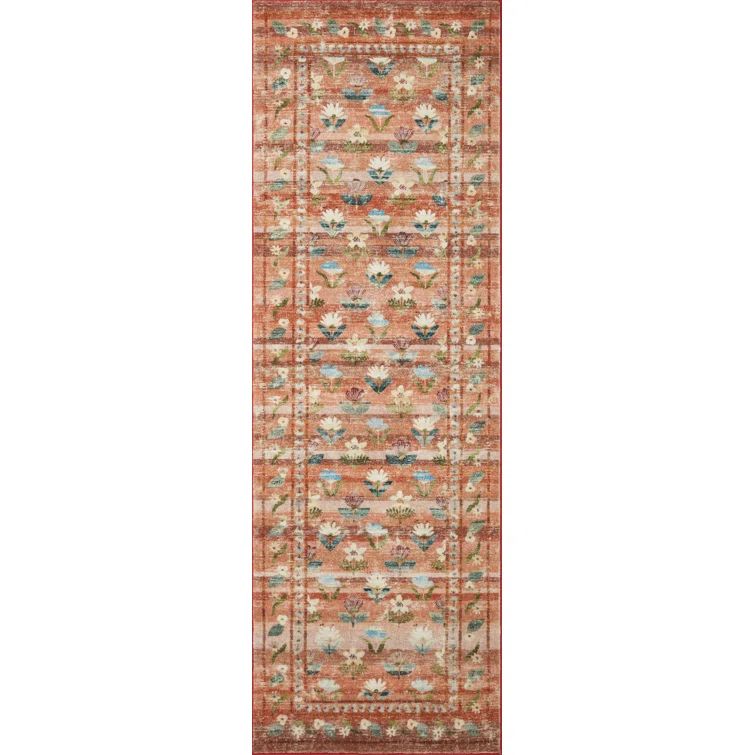 Terracotta Floral Synthetic Runner Rug 2'-6" x 7'-6"
