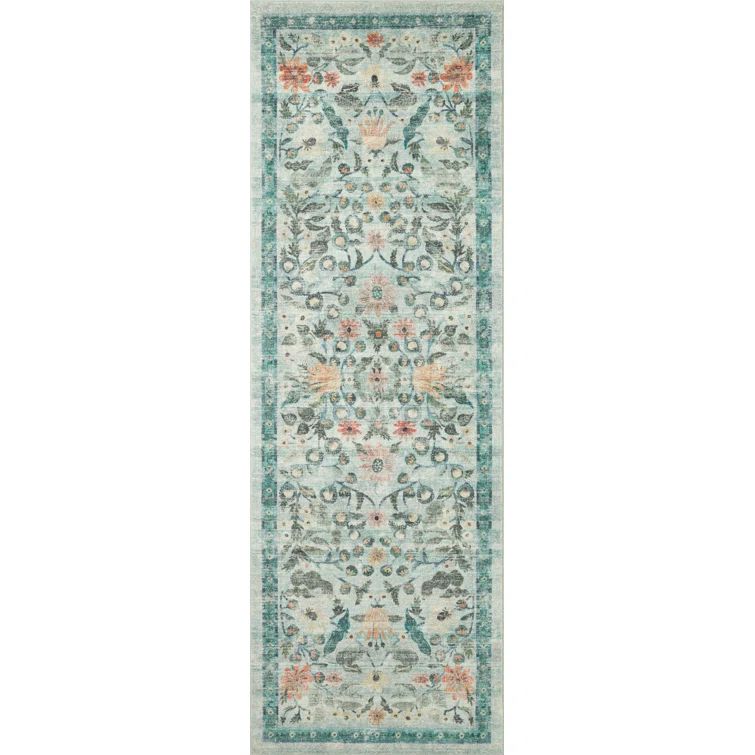 Sage Floral Synthetic Runner Rug with CloudPile Fabrication