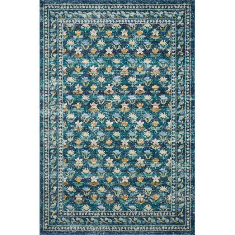 Emerald Floral Rectangular Synthetic Accent Rug 2'-3" x 3'-9"