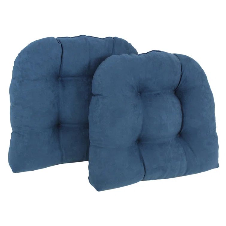 Indigo Micro Suede Tufted Dining Chair Cushions, Set of 2