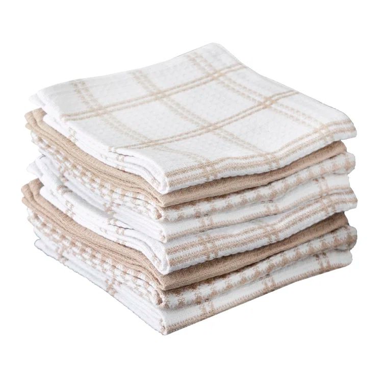 Sand and White Cotton Waffle Weave Dish Cloth Set