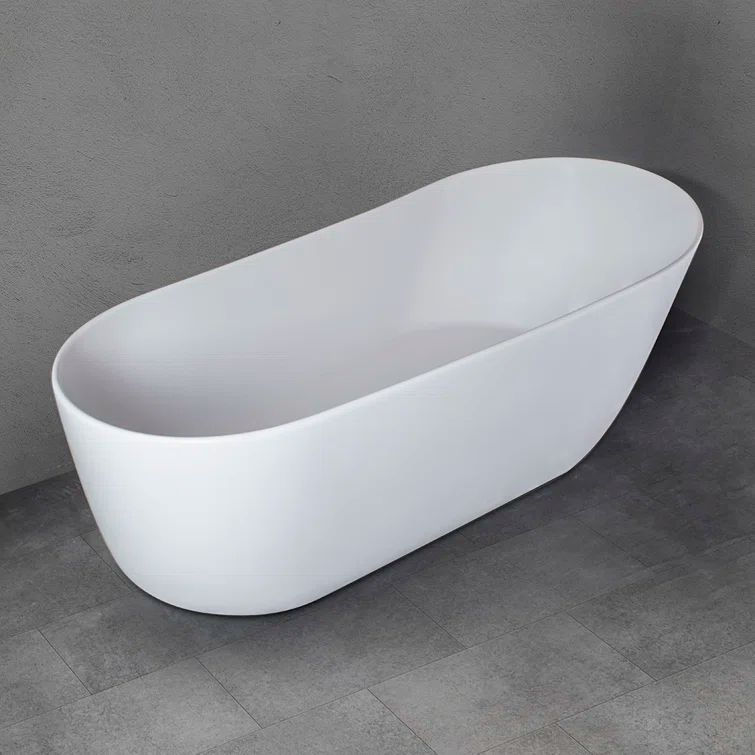 59'' White Solid Surface Freestanding Soaking Bathtub