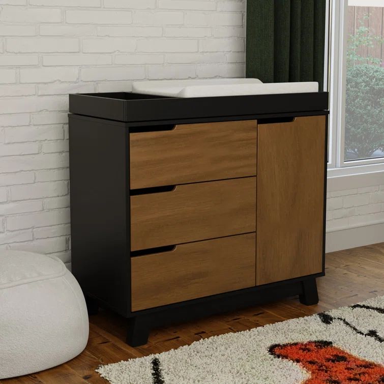 Hudson Black and Natural Walnut 3-Drawer Changing Table Dresser