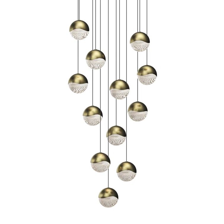 Brass and Crystal LED Globe Cluster Pendant Light