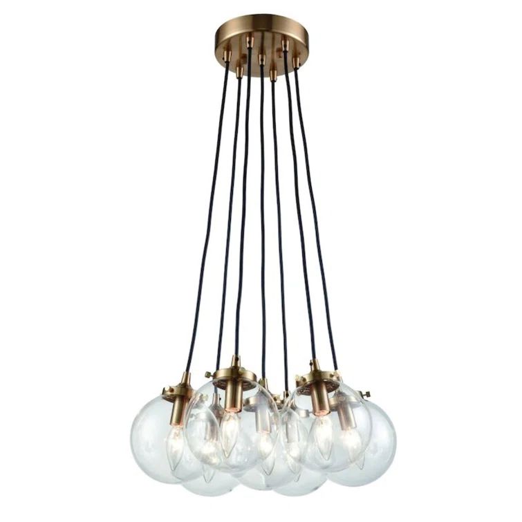 Satin Brass and Clear Glass 7-Light Chandelier