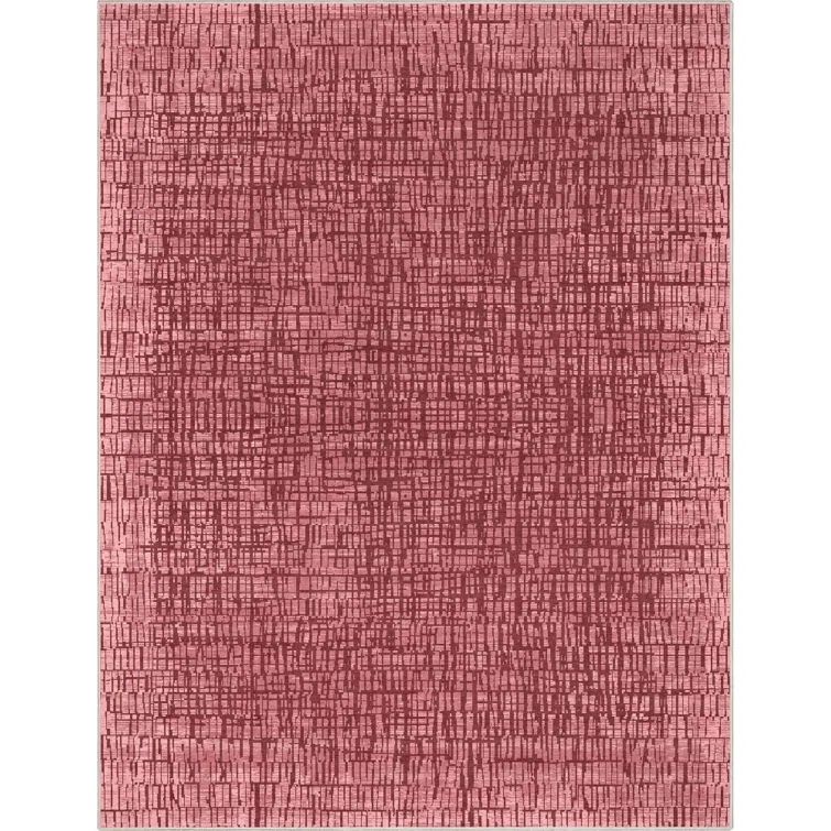 Red Abstract Synthetic Flat-Weave 5'3" x 7'3" Area Rug