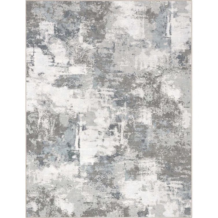 Gray and White Abstract Flat-Weave Synthetic 8' x 10' Area Rug