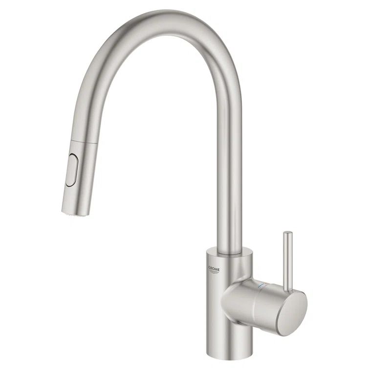 Modern 15" Stainless Steel Pull-Down Kitchen Faucet with Dual Spray