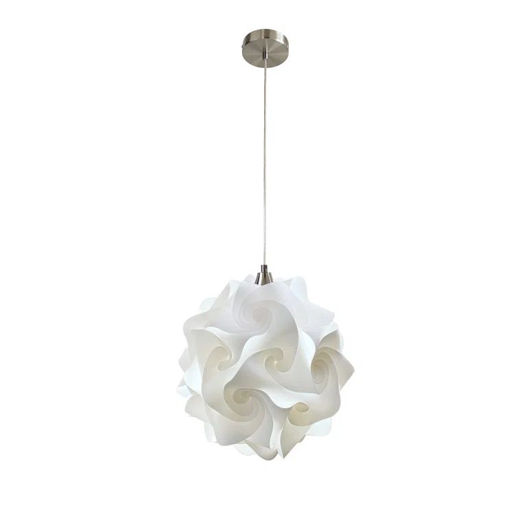 Satin Nickel Geometric Single Pendant with Adjustable White Globe Shade