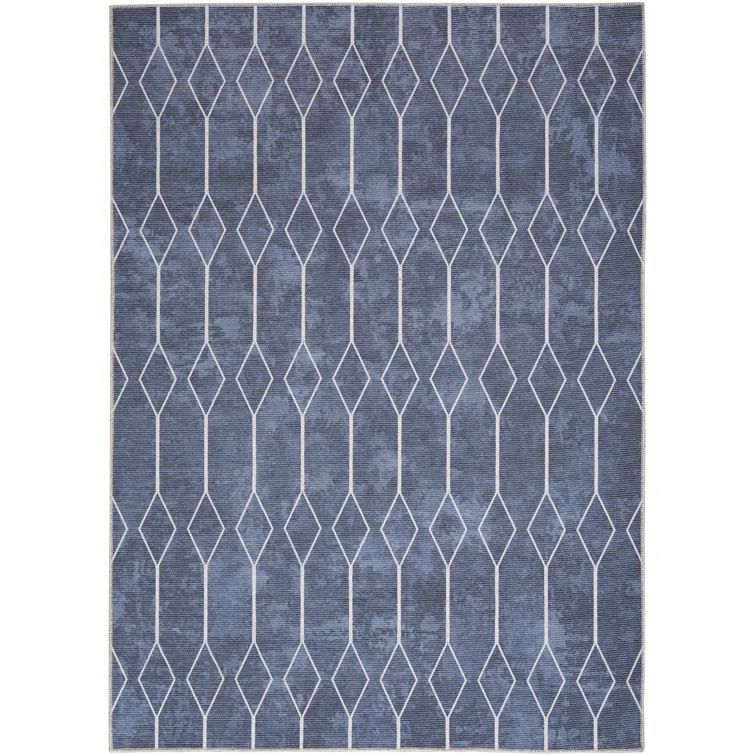 Vintage-Inspired Geometric Navy 6' x 9' Easy-Care Area Rug