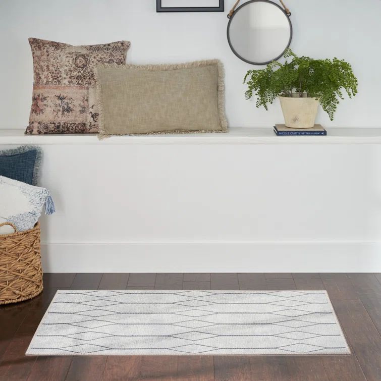 Ivory & Grey Geometric Synthetic 2' x 3'9" Easy-Care Area Rug