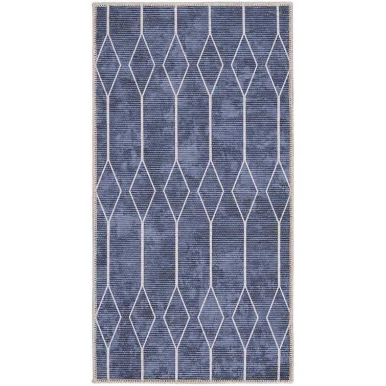 Navy Geometric Flat Woven Synthetic Washable Rug 2' x 3'9"