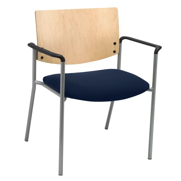 Evolve 26.75" Navy Fabric and Natural Wood Stacking Chair