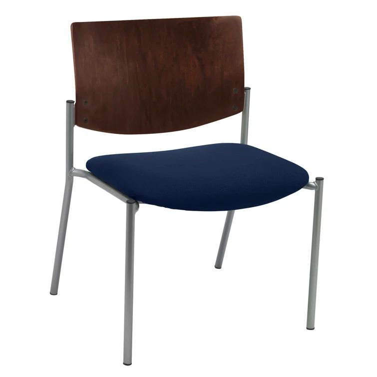 Navy Fabric and Metal Armless Stacking Guest Chair