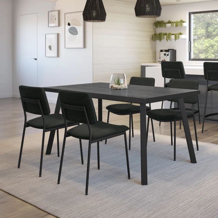Black Metal and Laminate 5-Piece Dining Set with Padded Chairs