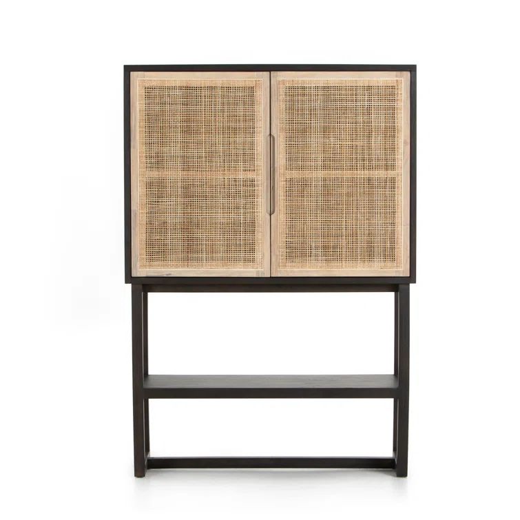 Clarita 40'' Black-Washed Mango and Natural Cane Storage Cabinet