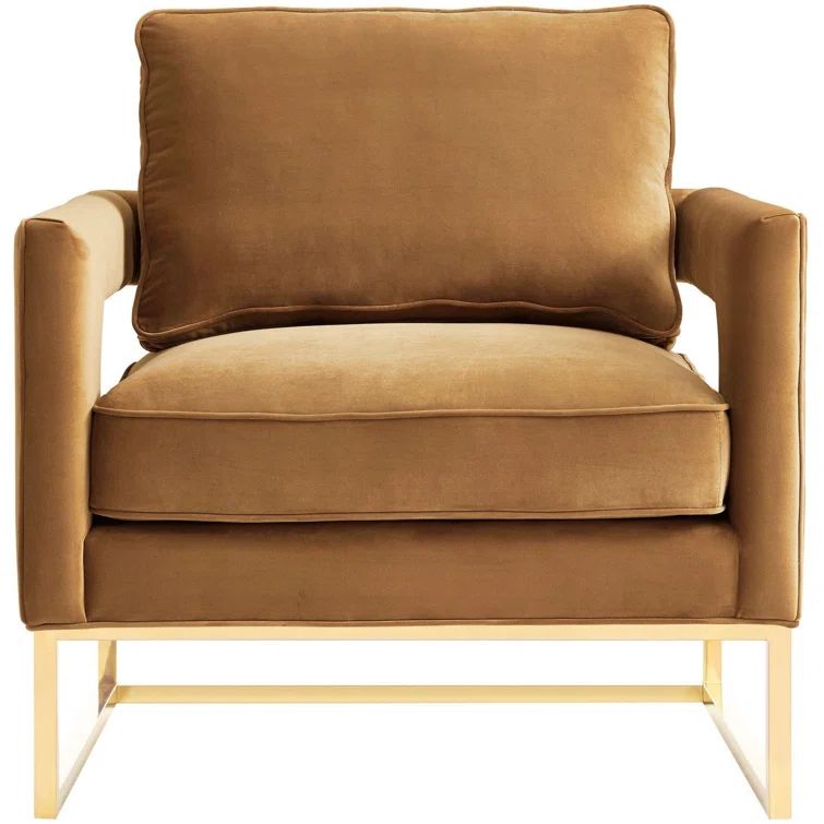 Cognac Velvet and Polished Gold Accent Chair