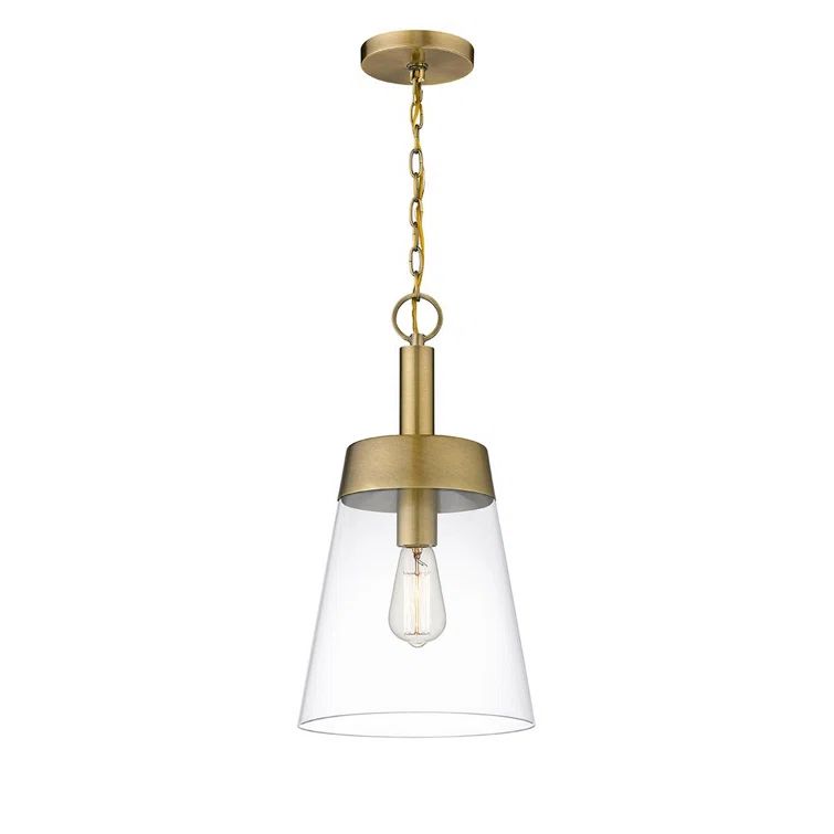 Casanel Aged Brass Single Cone Pendant with Clear Glass Shade