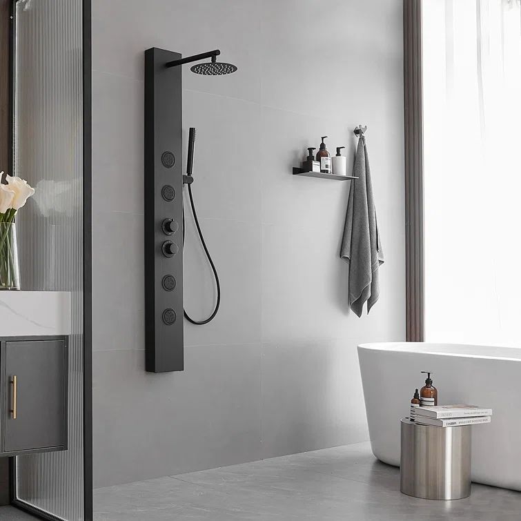 Matte Black Multi-Function Shower Panel with Adjustable Head