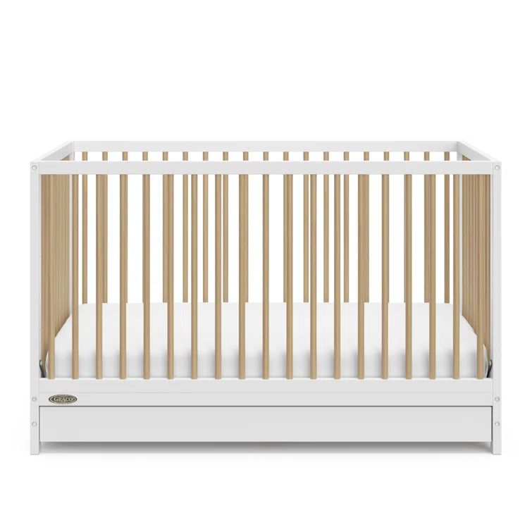 White and Driftwood Pine Convertible Crib with Drawer