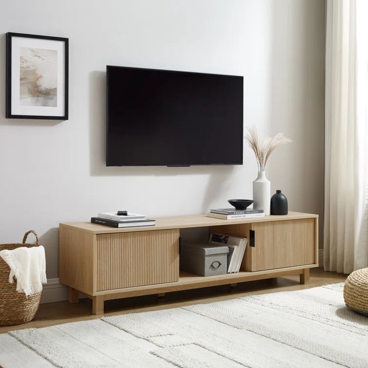 Coastal Oak Modern Fluted 2-Door TV Stand