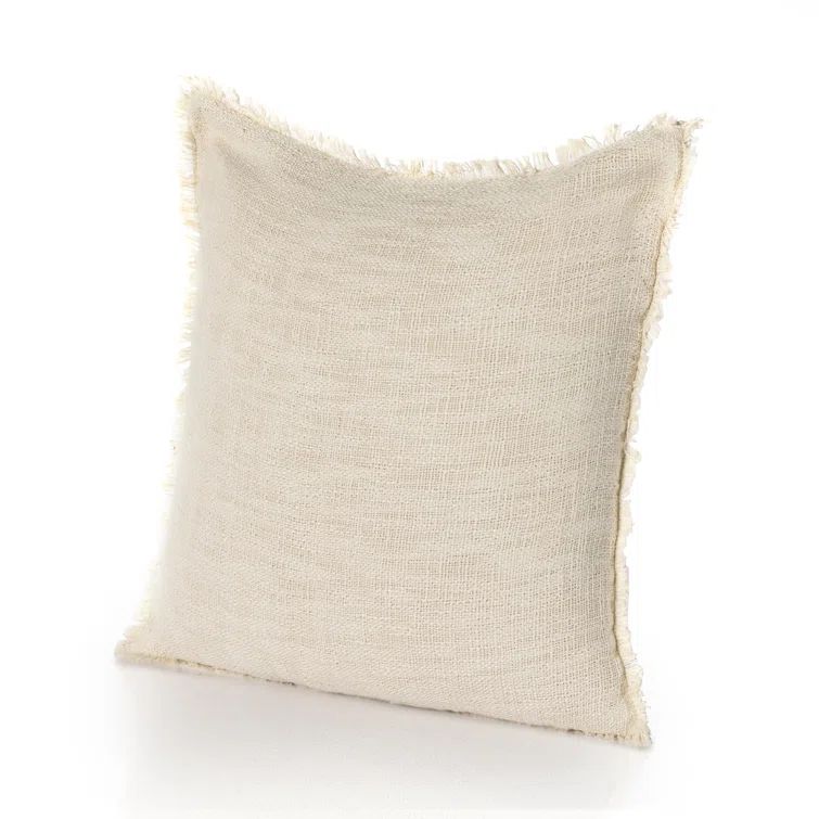 Natural Cream Fringed 20" Square Indoor/Outdoor Pillow