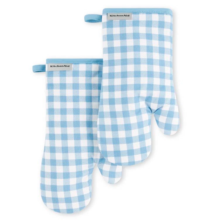 Blue Gingham Cotton Oven Mitt 2-Pack Set