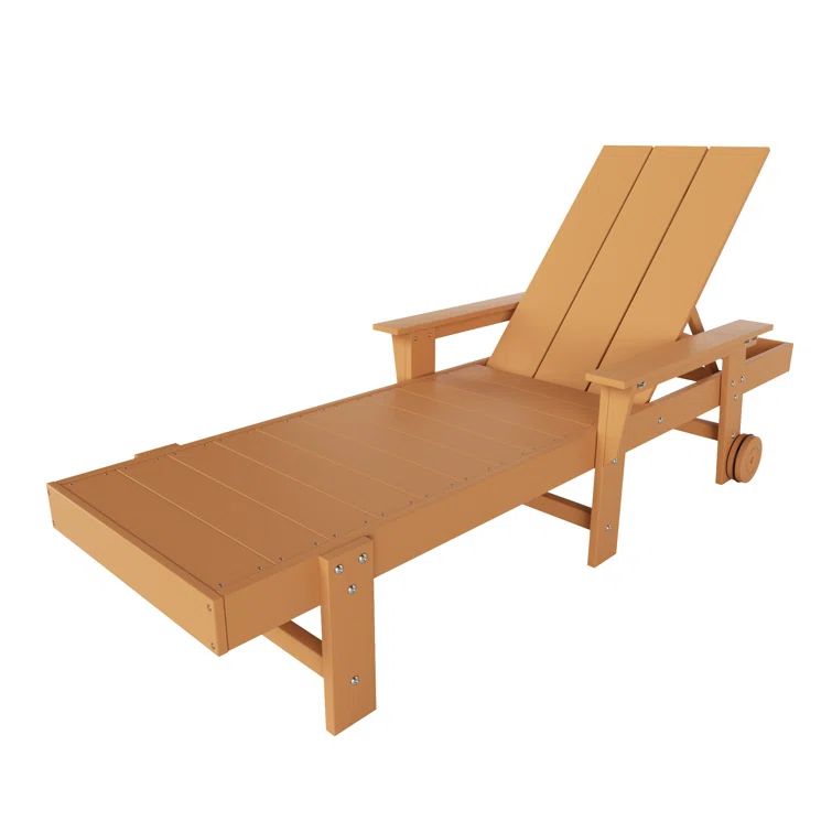 Teak Poly Reclining All Weather Chaise Lounge with Arms and Wheels