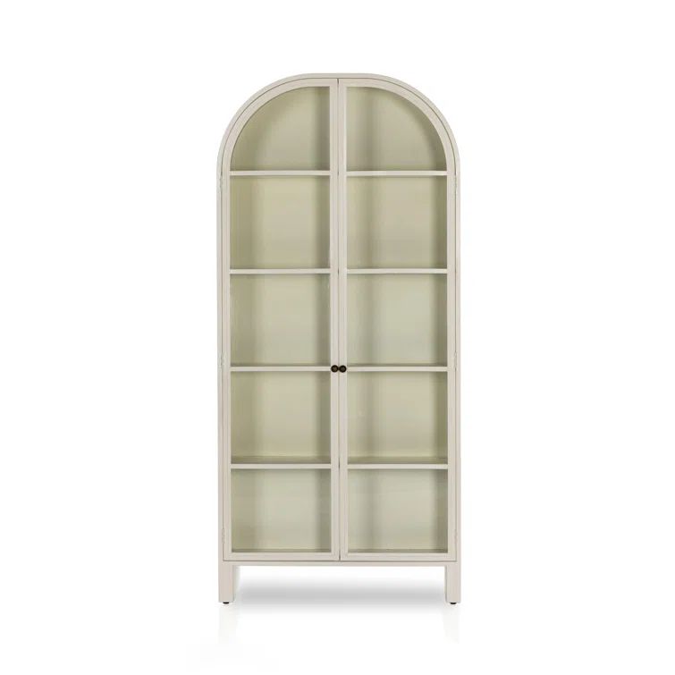 Cream Powder Coat Iron and Glass Arched Display Cabinet