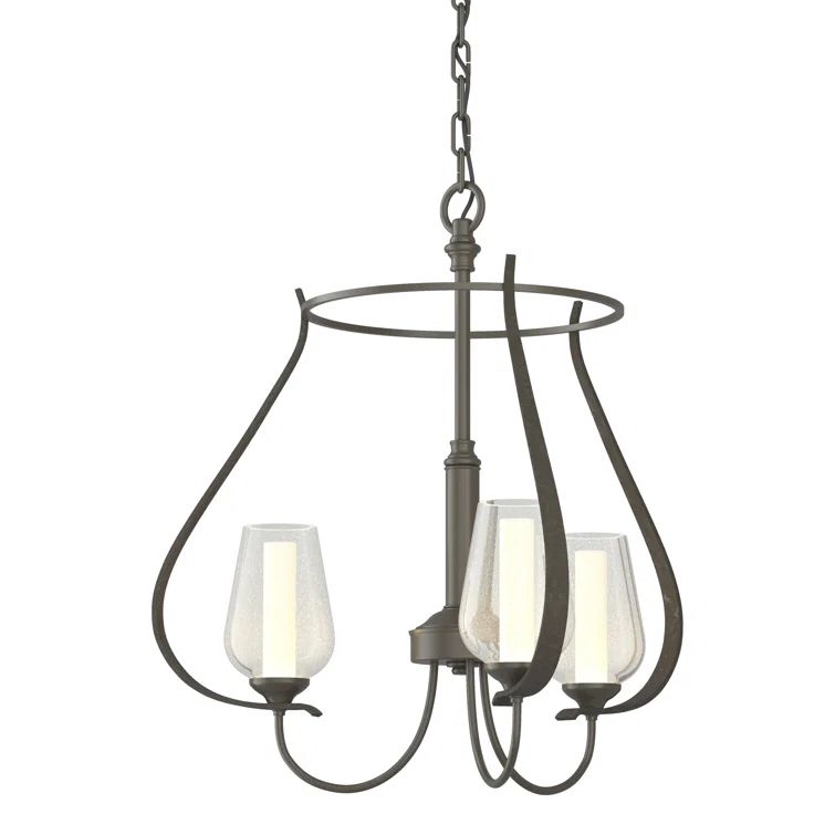 Elegant Dark Smoke 3-Light Cage Chandelier with Opal & Seeded Glass