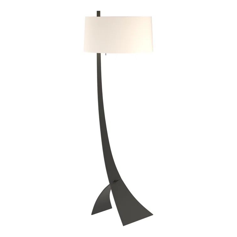 Black Iron Floor Lamp with Flax Shade, 58.5"