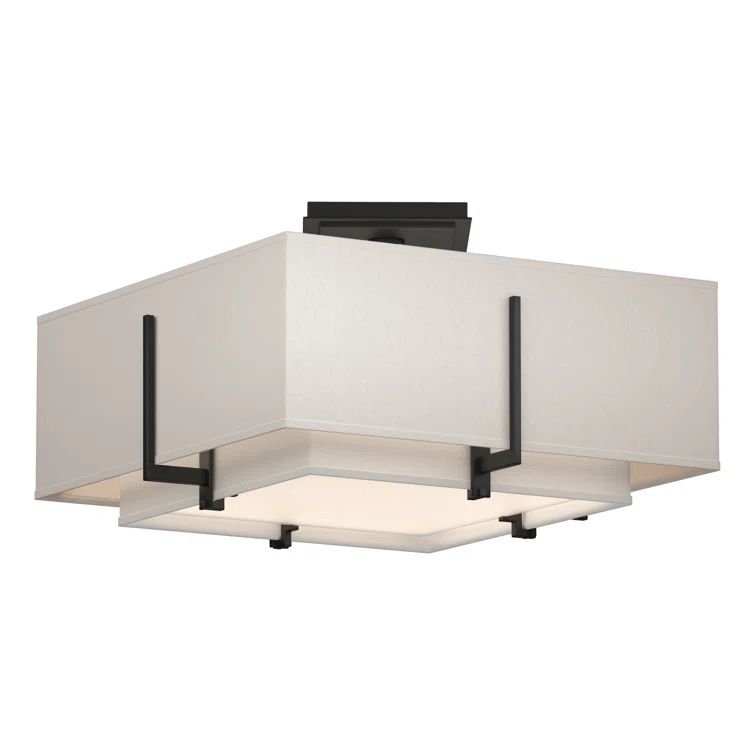 Exos 2-Light Black Steel Semi-Flush Mount with Flax & Anna Shades