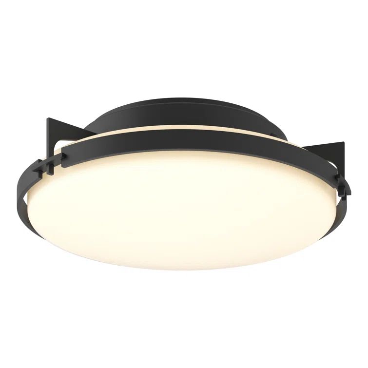 Opal Glass Bowl 14" Dual Incandescent Flush Mount in Black