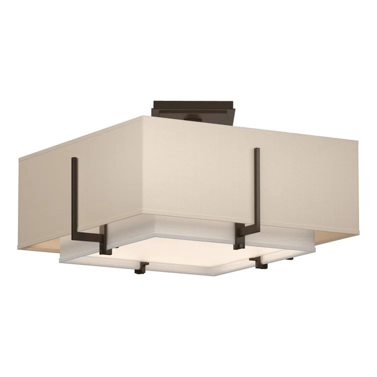Bronze Dual-Shade Semi-Flush Ceiling Light with Natural Anna Finish