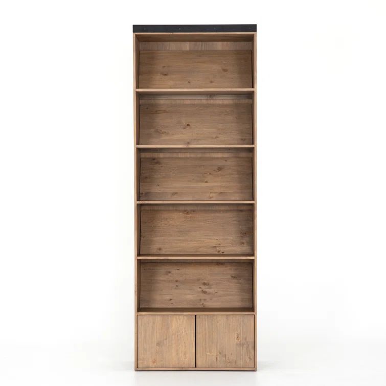 Smoked Pine Contemporary Ladder Bookshelf with Black Iron Accents