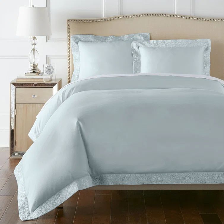 Spa Blue Cotton King Duvet Cover Set with Shams