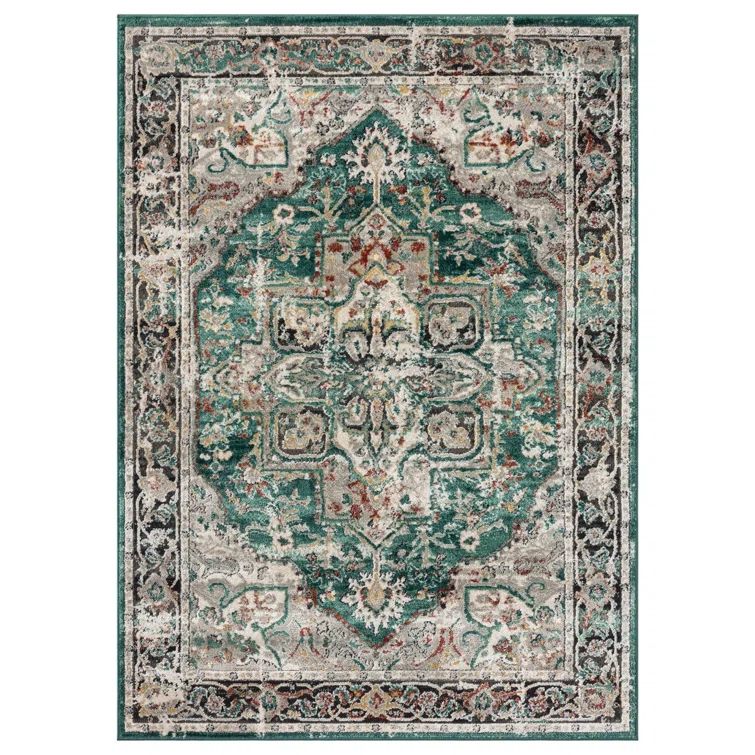 Green and Gray Floral Synthetic 8' x 10' Area Rug