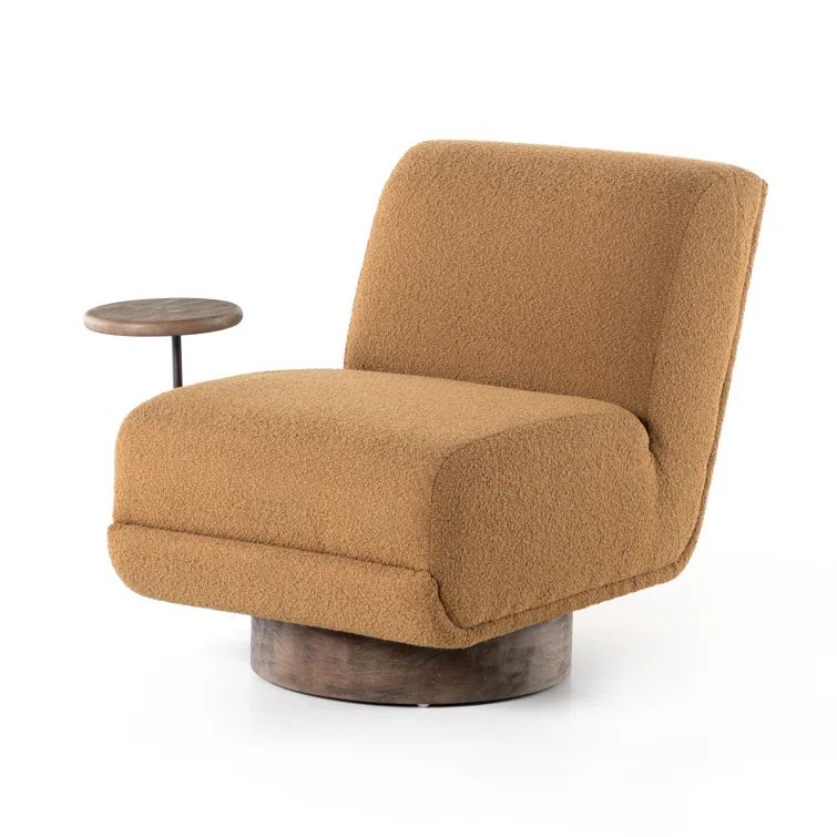 Copenhagen Amber Chunky Upholstery Swivel Accent Chair with Side Table